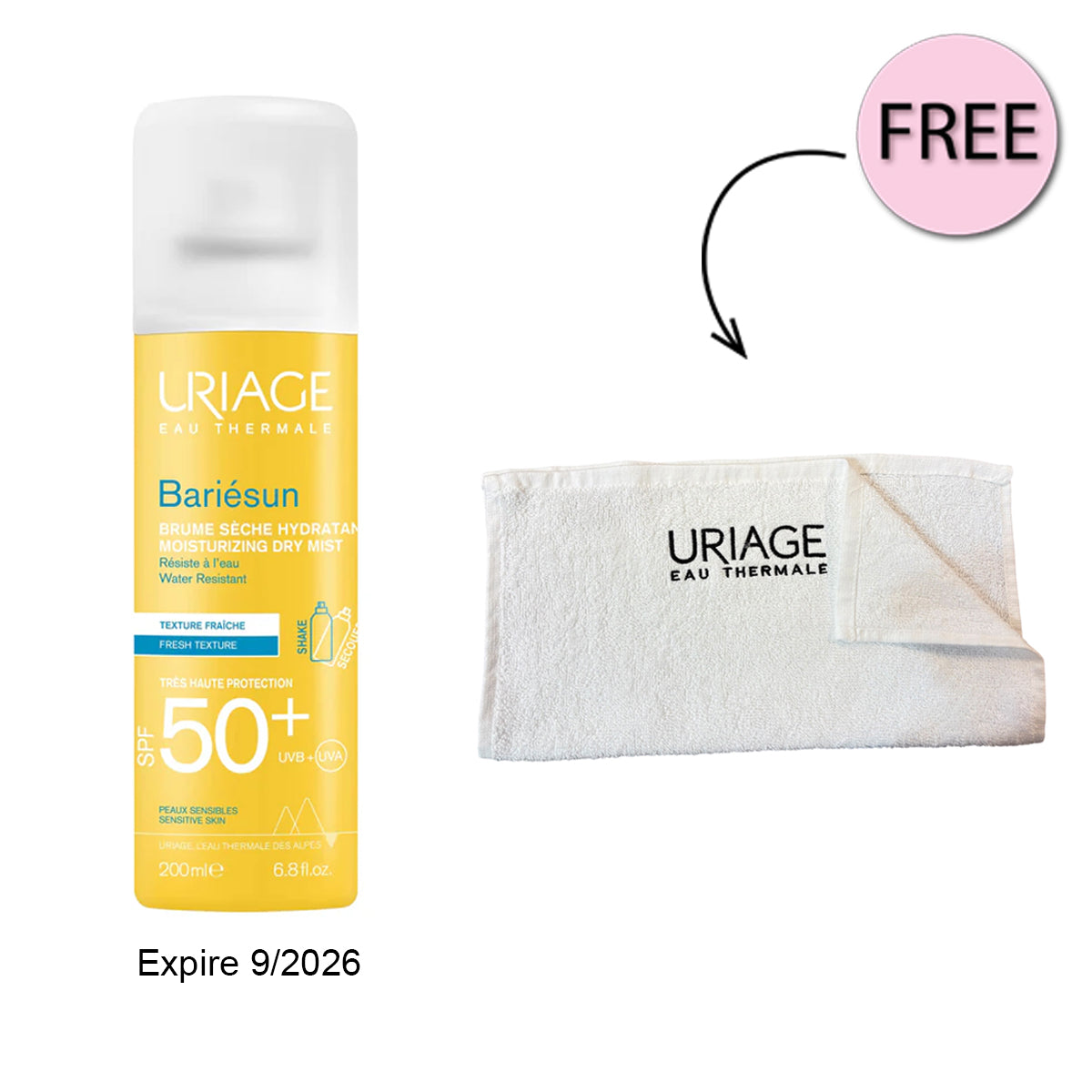 Uriage Bariesun Moisturizing Dry Mist Spf50+ 200ml + Free Towel